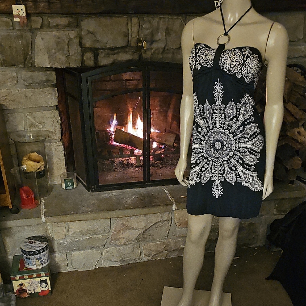 Cristinalove Cute 2 Way Strapless Navy Blue and White Bandana Dress Medium